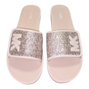 Michael Kors Pink Logo Glitter Slide Sandals Women's Size 11 New